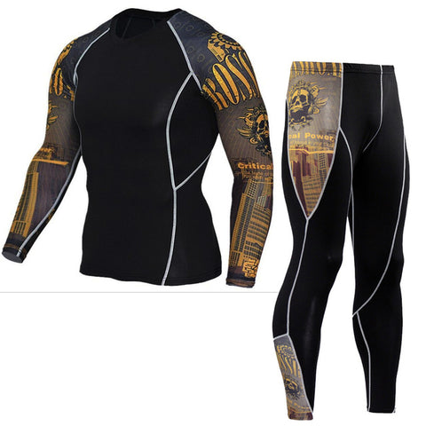 Mens Compression Sets T Shirts Wolf Print Lycra Crossfit T-shirt Joggers Base Layer Tight Tops Leggings Brand Clothing - Wolfmall