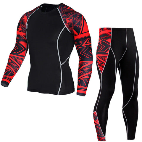 Mens Compression Sets T Shirts Wolf Print Lycra Crossfit T-shirt Joggers Base Layer Tight Tops Leggings Brand Clothing - Wolfmall