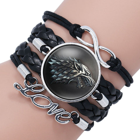 NingXiang Game Of Throne Bracelet House Stark Wolf Head Infinity Glass Cabochon Bracelets Bangles WINTER COMING Wrap Bracelet - Wolfmall