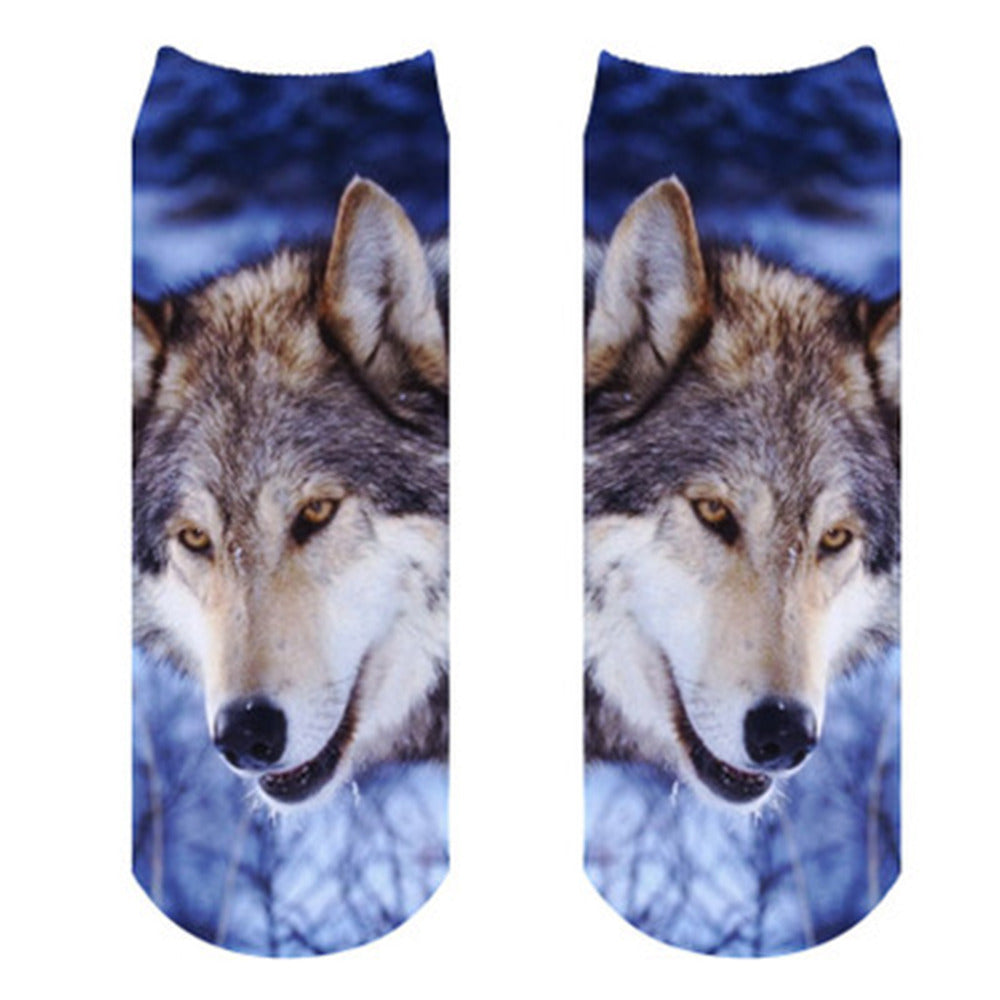 3D snow wolf Printed sock Women Girl Men Unisex Cute Low Cut Ankle Sock Soft Cotton sock Casual Charactor Sock for women - Wolfmall