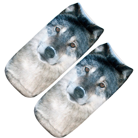 5 pair 3D Animal Wolf Printed Sock Women Unisex Cute Low Cut Ankle Socks Cotton sock Women's Casual Charactor Socks Free Ship - Wolfmall