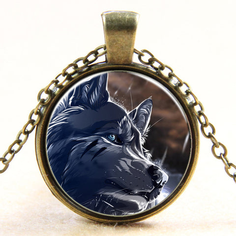 Time Gem Wolf Graphics Gems Glass Cabochon Necklace Pendant - Wolfmall