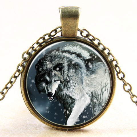 Time Gem Wolf Graphics Gems Glass Cabochon Necklace Pendant - Wolfmall