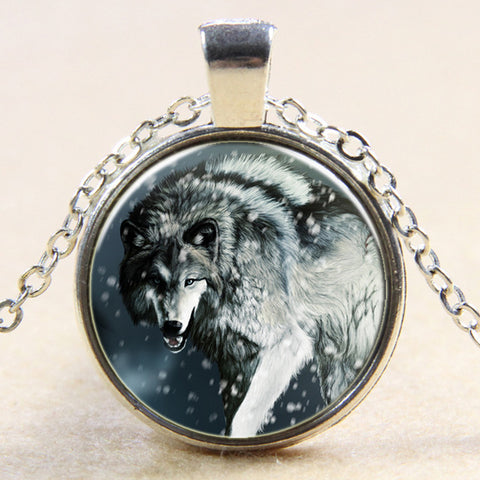 Time Gem Wolf Graphics Gems Glass Cabochon Necklace Pendant - Wolfmall