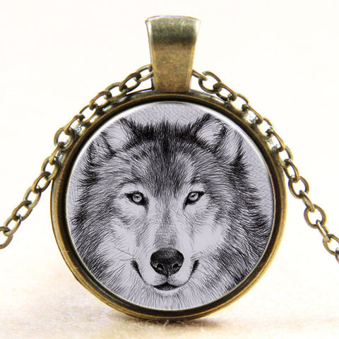 Time Gem Wolf Graphics Gems Glass Cabochon Necklace Pendant - Wolfmall