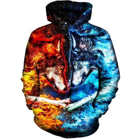 Fire and Ice Wolf Hoodies Men 3D Graphic Pullover Sweatshirt Hoodie 2017 Sportswear Tracksuit Men Casual Hoodie 4XL Dropship - Wolfmall