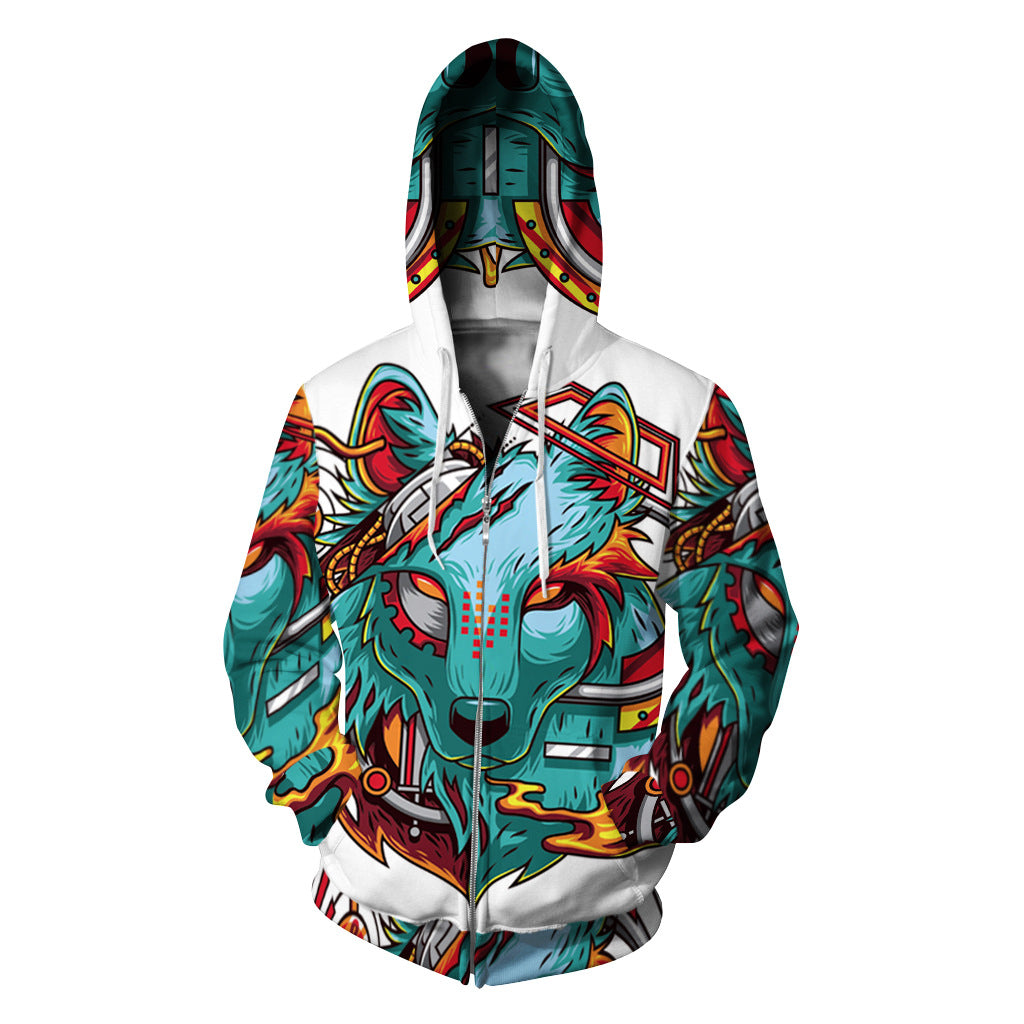 Autumn Winter New Fashion Cap Sweatshirts 3d Print Wolf Men/women Hooded Hoodies Casual Hoody Tops Zipper Cardigan Jacket Coat - Wolfmall