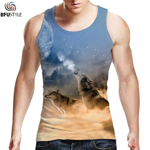 Planet Wolf Tank Top Men 2017 Sleeveless Bodybuilding Men Cotton Vest O Neck Golds 3D Tanktop Sportswear Undershirt Dropship - Wolfmall