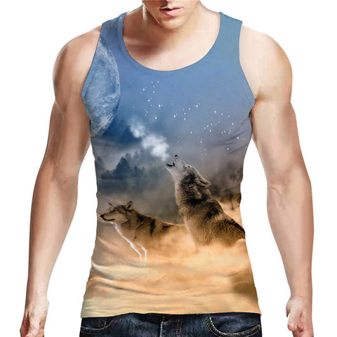 Planet Wolf Tank Top Men 2017 Sleeveless Bodybuilding Men Cotton Vest O Neck Golds 3D Tanktop Sportswear Undershirt Dropship - Wolfmall