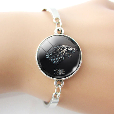 Game of Thrones Bracelet  House Stark Wolf Glass Dome Jewelry Silver Color Bracelet Bangle Women Fashion Accessories - Wolfmall