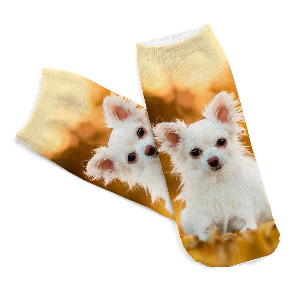 5Pairs Fashion 3D Pugs Wolf Dogs Printed Socks New Unisex Low Cut Ankle Socks Cotton sock Women's Casual Charactor Socks 19*8cm - Wolfmall
