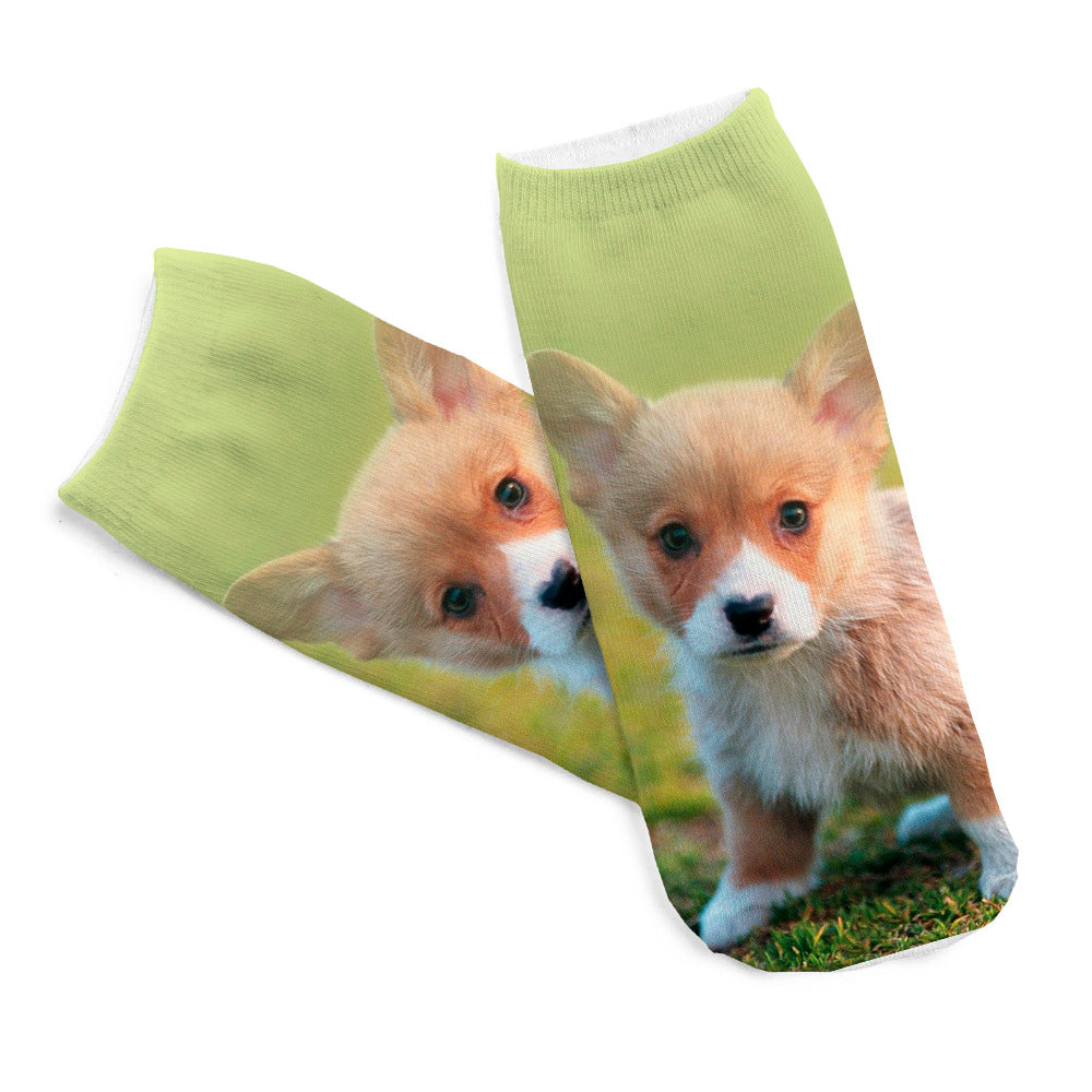 5Pairs  Funny 3D Pugs Wolf Dogs Printed Socks New Unisex Low Cut Ankle Socks Cotton sock Women's Casual Charactor Socks 19*8cm - Wolfmall