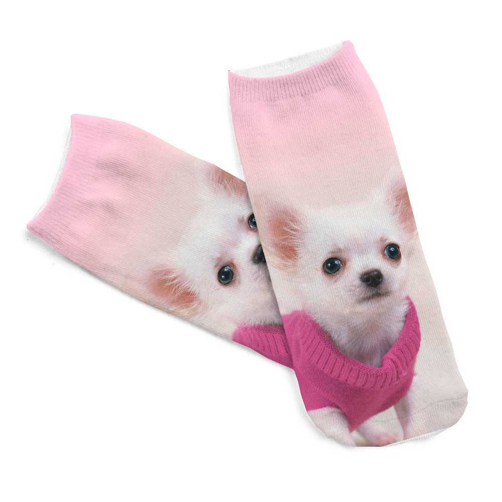 5Pairs  Funny 3D Pugs Wolf Dogs Printed Socks New Unisex Low Cut Ankle Socks Cotton sock Women's Casual Charactor Socks - Wolfmall