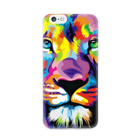 GerTong Animals Lion Wolf Pattern Soft TPU Silicone Case Cover for iPhone SE 5 5S 6 6S 7 Plus Phone Cases Cartoon Capa Coque - Wolfmall