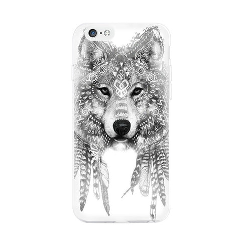 GerTong Animals Lion Wolf Pattern Soft TPU Silicone Case Cover for iPhone SE 5 5S 6 6S 7 Plus Phone Cases Cartoon Capa Coque - Wolfmall