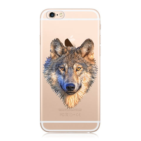 GerTong Animals Lion Wolf Pattern Soft TPU Silicone Case Cover for iPhone SE 5 5S 6 6S 7 Plus Phone Cases Cartoon Capa Coque - Wolfmall