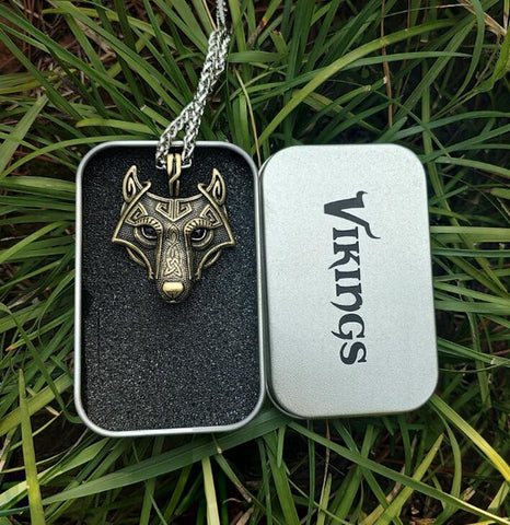 LANGHONG 1pcs Norse Vikings Pendant Necklace Norse Wolf Head Necklace Original Animal Jewelry Wolf Head hange - Wolfmall