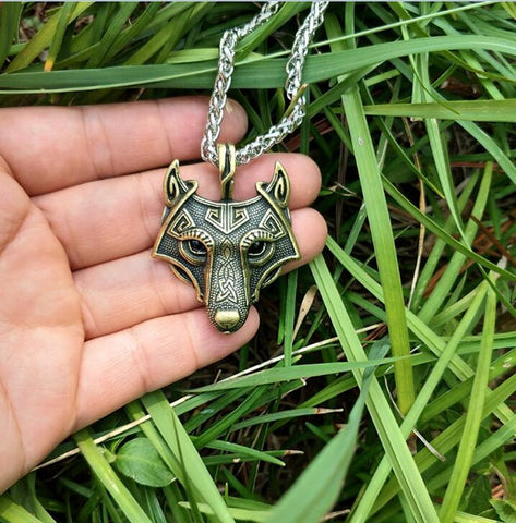 LANGHONG 1pcs Norse Vikings Pendant Necklace Norse Wolf Head Necklace Original Animal Jewelry Wolf Head hange - Wolfmall