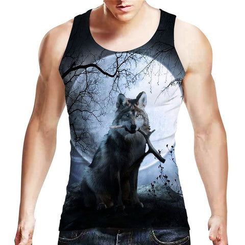 Brand Clothing Men Fitness Shirts Cotton Workout Bodybuilding Men Sportwear 3D Printed Wolf Tank Top Sleeveless Vest Dropship - Wolfmall