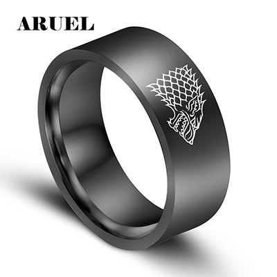ARUEL Trend Gold Black Silver Color Male Stainless Steel Ring Game of Thrones Ice Wolf House Stark of Winterfell Men Eagle Rings - Wolfmall