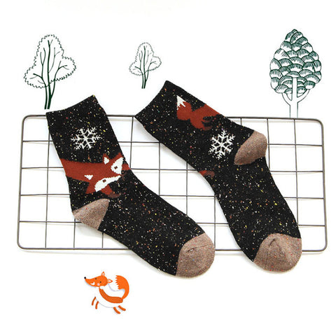 1 PCS Women Casual Socks Animals Patterns Rabbit Wool Socks Autumn Winter Cute Cartoon Fox Wolf Warm Cotton Socks ping - Wolfmall