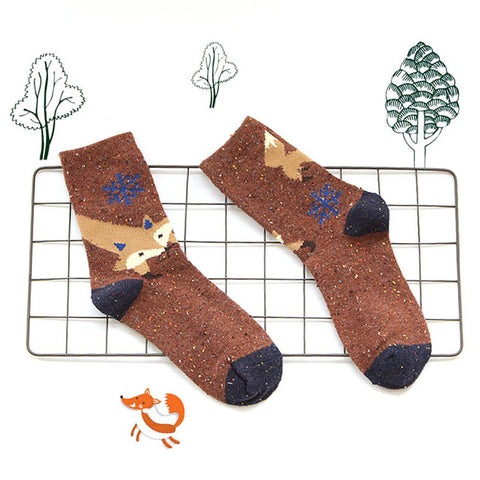 1 PCS Women Casual Socks Animals Patterns Rabbit Wool Socks Autumn Winter Cute Cartoon Fox Wolf Warm Cotton Socks ping - Wolfmall