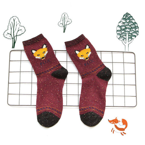 1 PCS Women Casual Socks Animals Patterns Rabbit Wool Socks Autumn Winter Cute Cartoon Fox Wolf Warm Cotton Socks ping - Wolfmall