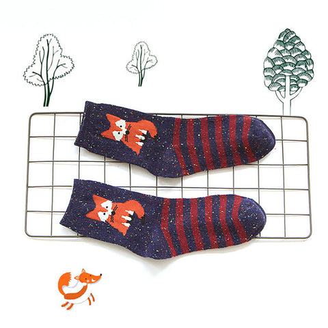 1 PCS Women Casual Socks Animals Patterns Rabbit Wool Socks Autumn Winter Cute Cartoon Fox Wolf Warm Cotton Socks ping - Wolfmall