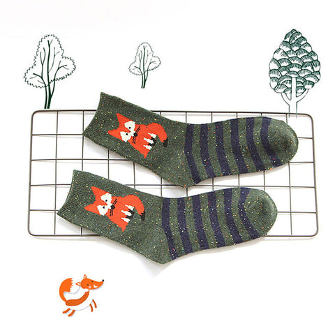 1 PCS Women Casual Socks Animals Patterns Rabbit Wool Socks Autumn Winter Cute Cartoon Fox Wolf Warm Cotton Socks ping - Wolfmall