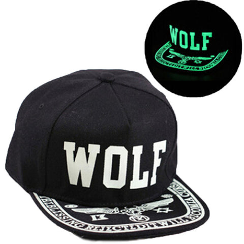 New Arrival Men Women Print WOLF Glow In The Dark Snapback Hats Adjustable Hip Hop Fluorescent Baseball Caps - Wolfmall