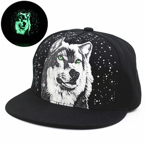 New Arrival Men Women Print WOLF Glow In The Dark Snapback Hats Adjustable Hip Hop Fluorescent Baseball Caps - Wolfmall