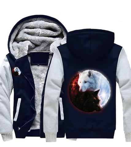 Dropshipping Men Women Fire Ice wolves Game of Thrones Hoodies Zipper Sweatshirts Jacket Luminous Winter Thicken Wolf Coat - Wolfmall