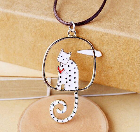 Simple style lovely drops of oil wolf cat owl pendant necklace for men women kids fashion jewelry cute animal cat bird necklace - Wolfmall