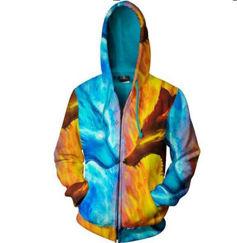 Cloudstyle Men's Winter Hoodies 20173D Printing Animals Sweatshirts With a Zipper Fashion Design Pullover Cat Dog Wolf Outswear - Wolfmall