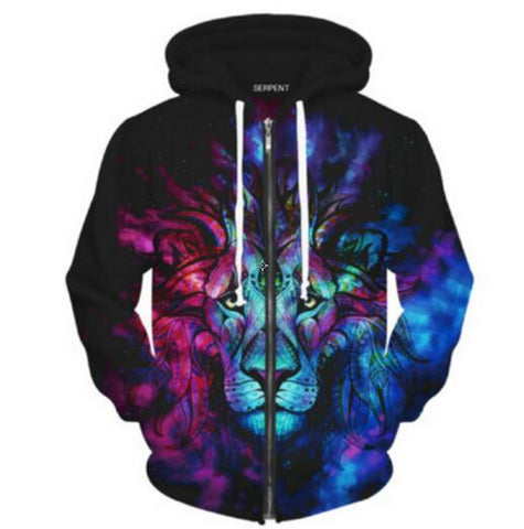 Cloudstyle Men's Winter Hoodies 20173D Printing Animals Sweatshirts With a Zipper Fashion Design Pullover Cat Dog Wolf Outswear - Wolfmall