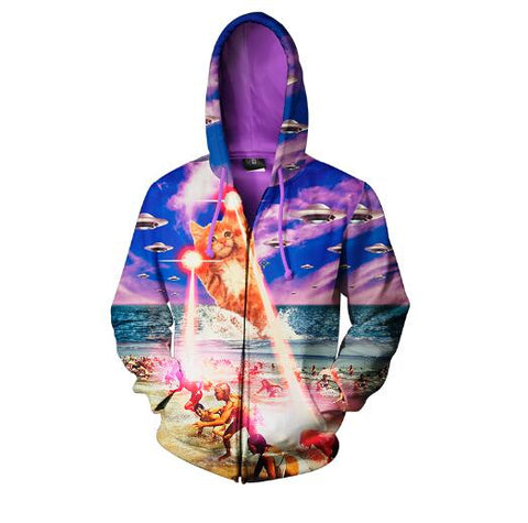 Cloudstyle Men's Winter Hoodies 20173D Printing Animals Sweatshirts With a Zipper Fashion Design Pullover Cat Dog Wolf Outswear - Wolfmall