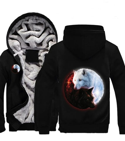 Dropshipping Men Women Fire Ice wolves Game of Thrones Hoodies Zipper Sweatshirts Wolf Jacket Warm Winter Thicken Coat - Wolfmall