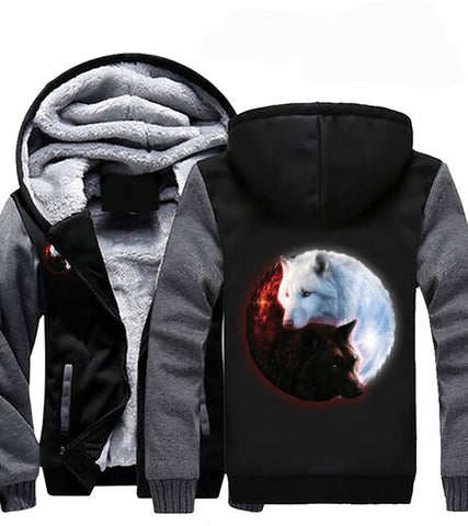 Dropshipping Men Women Fire Ice wolves Game of Thrones Hoodies Zipper Sweatshirts Wolf Jacket Warm Winter Thicken Coat - Wolfmall