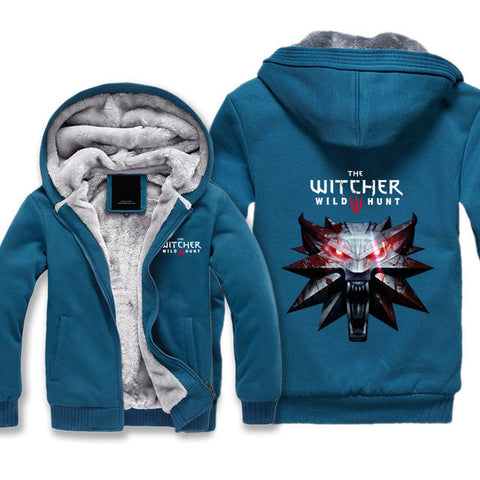 Winter Game The Witcher 3 Wild Hunt Wolf Head Printed Hoodies Super Warm Zip man Coats Sweatshirts plus  large siz - Wolfmall