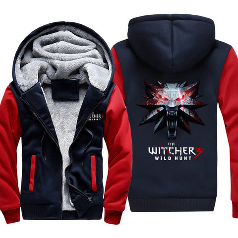 Winter Game The Witcher 3 Wild Hunt Wolf Head Printed Hoodies Super Warm Zip man Coats Sweatshirts plus  large siz - Wolfmall