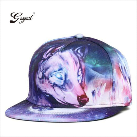 [Gsycl] 2017 New Fashion Male Lady Neutral 3D Print Baseball cap Hip Hop Hat Europe and America Outdoor Tide Cap Wolf pattern