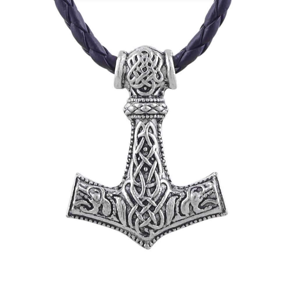 1pcs Dropshipping Vikings Amulet Pendant Wolf Odin Thors Mjolnir Hammer Animal men jewelry Scandinavian Runes Talisman Necklace - Wolfmall