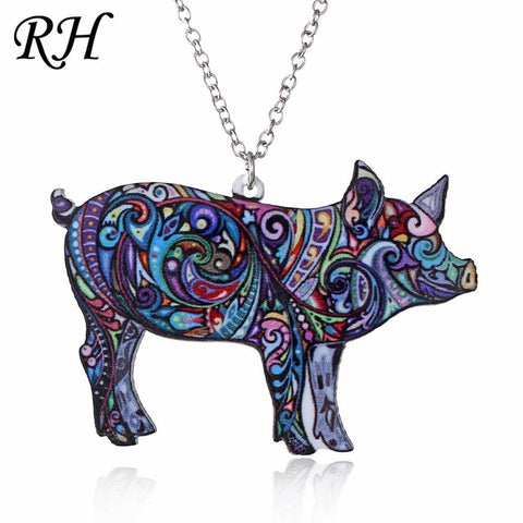 Acrylic Animal Necklace Pet Cat Dragon Pig Bird Wolf Horse Fish Dog Necklace Women Bohemia Jewelry Pendant Ethnic Long Necklace - Wolfmall