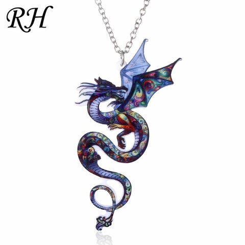 Acrylic Animal Necklace Pet Cat Dragon Pig Bird Wolf Horse Fish Dog Necklace Women Bohemia Jewelry Pendant Ethnic Long Necklace - Wolfmall