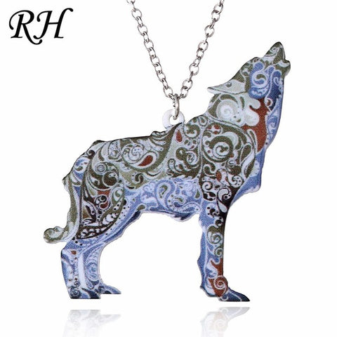 Acrylic Animal Necklace Pet Cat Dragon Pig Bird Wolf Horse Fish Dog Necklace Women Bohemia Jewelry Pendant Ethnic Long Necklace - Wolfmall
