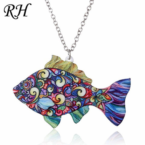Acrylic Animal Necklace Pet Cat Dragon Pig Bird Wolf Horse Fish Dog Necklace Women Bohemia Jewelry Pendant Ethnic Long Necklace - Wolfmall