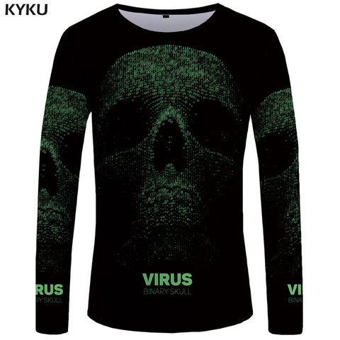 KYKU Wolf Long sleeve T shirt Flame Tops  Tees  Tshirt  3d T-shirt  Clothing Men Fashion Punk Male New - Wolfmall