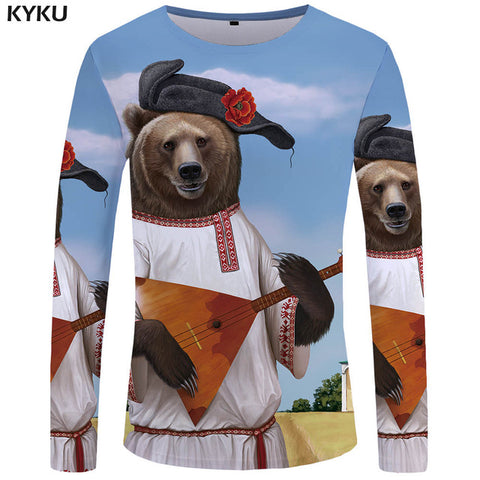 KYKU Wolf Long sleeve T shirt Flame Tops  Tees  Tshirt  3d T-shirt  Clothing Men Fashion Punk Male New - Wolfmall