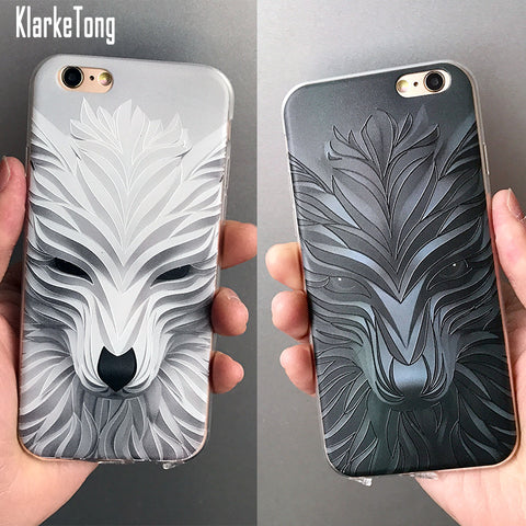 Luxury 3D Relief Phone Case For iphone 8 7 6 6S 7Plus X Cover Cartoon Wolf  Animal Pattern Soft TPU Ultra Thin Coque Capa Fundas - Wolfmall