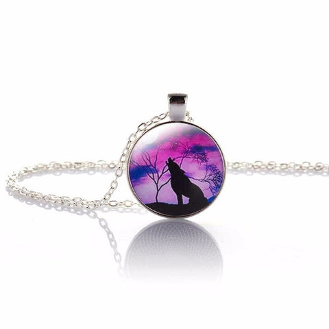 KISS WIFE 2017 Hot Fashion Wolf Moon Pendant Necklace Glass Silver Statement Chain Necklace Women Jewelry Glass Necklace - Wolfmall